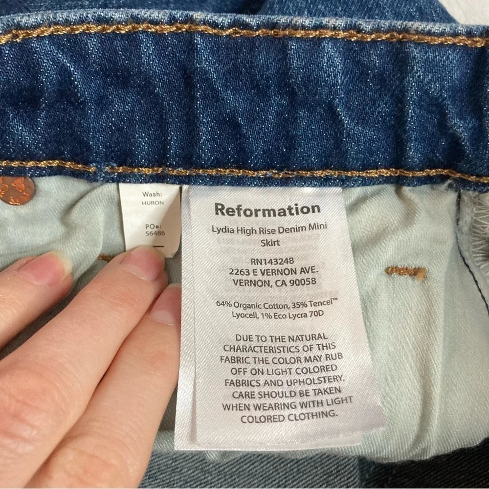 Reformation Lydia Denim High-Rise Mini Skirt Size 30 Dark Wash Navy Blue
